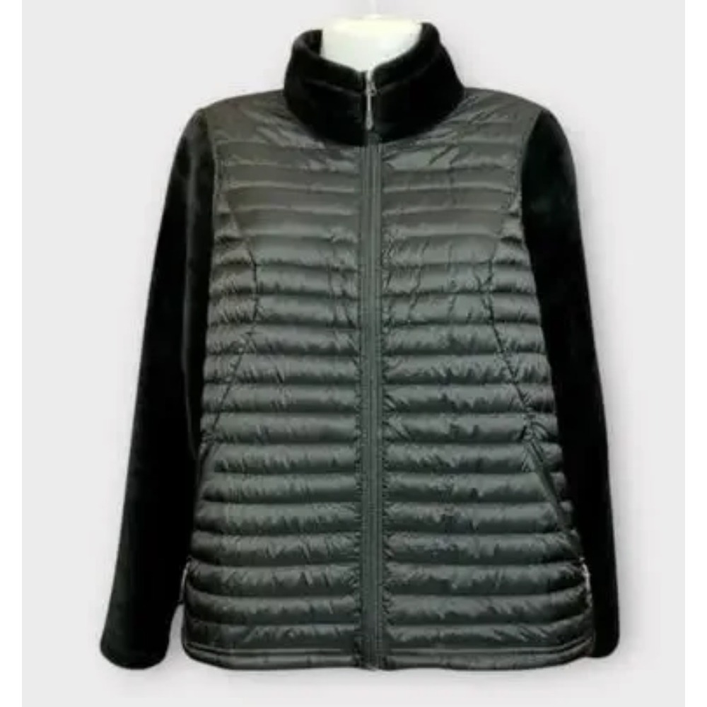 32 DEGREES HEAT Puffer Jacket w/Plush Sleeves/Back QUILTED FULL ZIPPER Black S